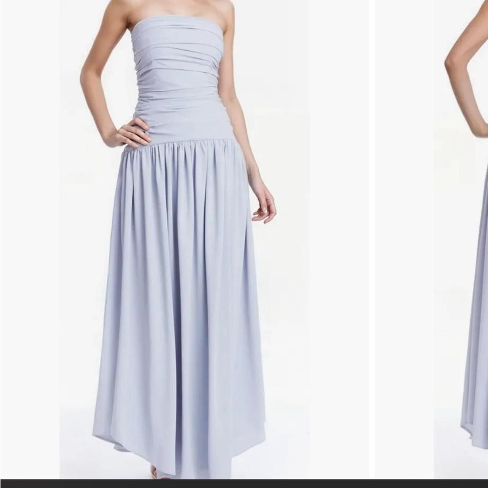 Badgley Mischka Strapless Light Blue Drop Waist Maxi Gown